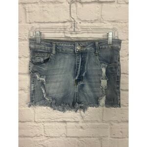 Distressed Medium Wash Denim Jean Shorts - Size Medium